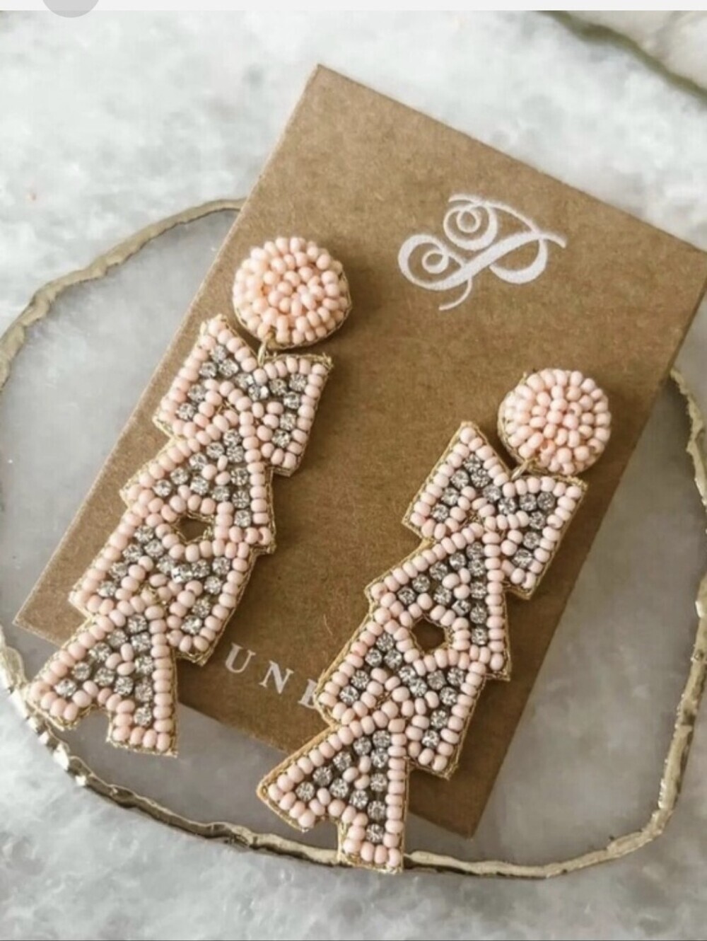 Plunder Blush Pink MAMA Beaded Geometric Drop Earrings 1087